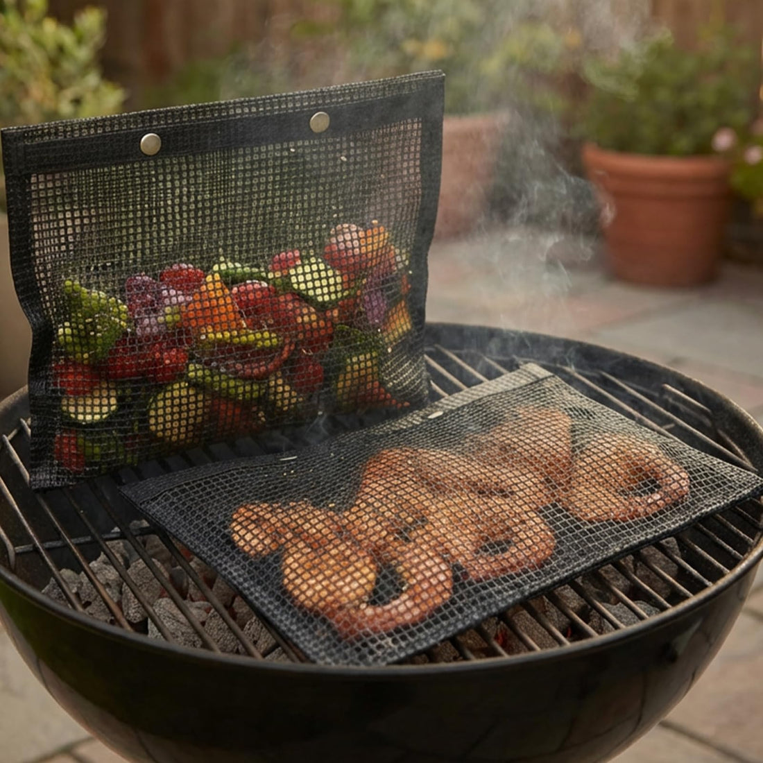 Mesh Grill Bags for Outdoor Grill – Reusable PTFE Non-Stick Grilling Pouch for Easy Cleanup, Grilling Bags for Vegetables, Fish & Smoker Accessories – Dishwasher Safe, 2Pcs