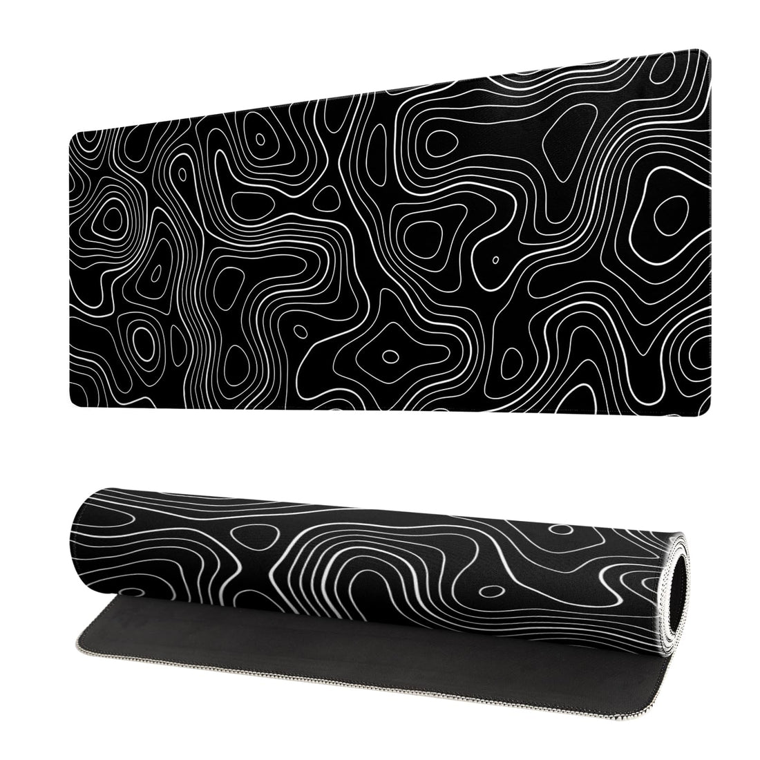 Topographic Contour Gaming Mouse Pad Black Large Mouse Pad for Keyboard and Mousepad Desk Mat with 3mm Non-Slip Base and Stitched Edge for Gaming and Office Computer Mat Protector Mat 27.6x11.8 Inch