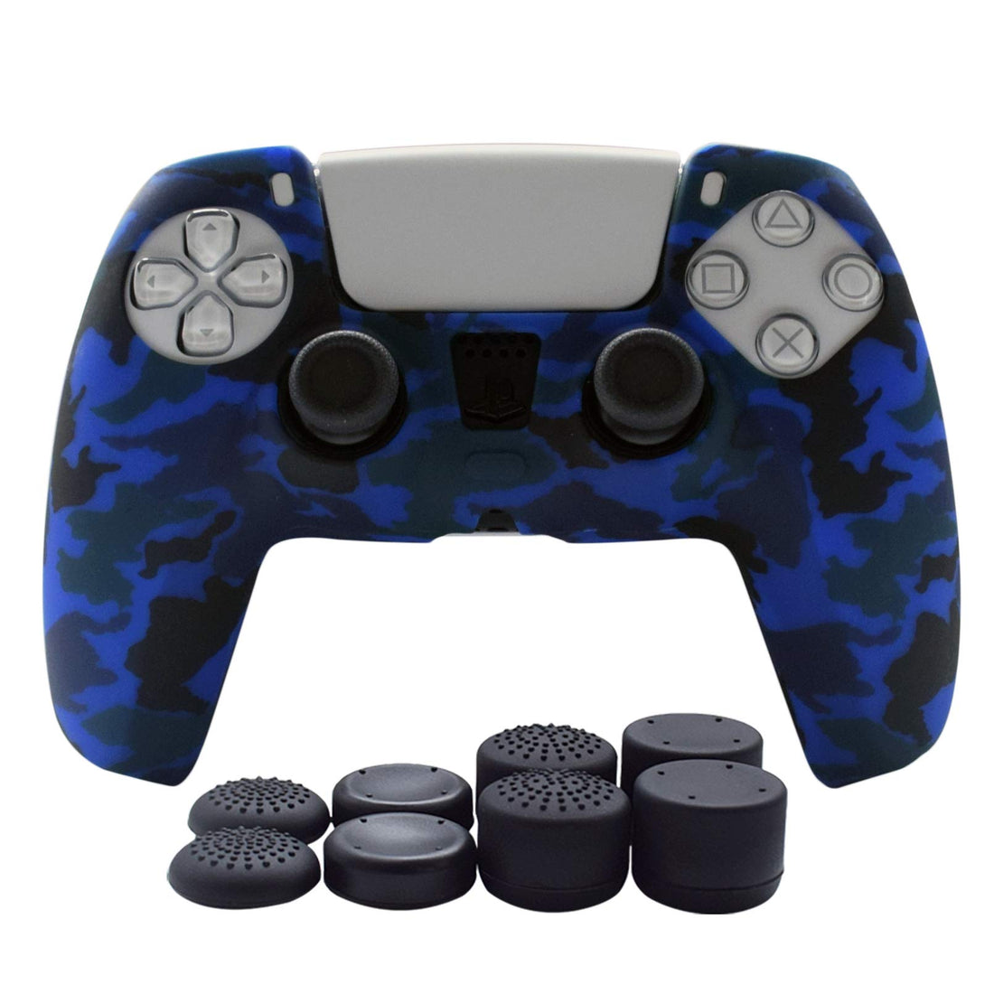 Hikfly Silicone Cover for PS5 Controller Skin Compatible with PS5 Controller Grips,Non-Slip Cover for PlayStation 5 Controller-1x Skins with 8 x Thumb Grip Caps)(Blue)