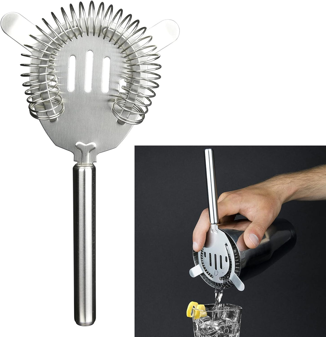 INFINITY-Plus Stainless Steel Cocktail Strainer, Professional 2-Prong Strainer with Spring Wire for Bar Party, Cocktail Strainer for Bar Party