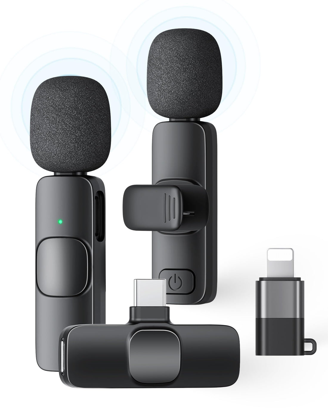 2 Pack Wireless Lavalier Microphone for iPhone iPad and Android Phone, Lapel Mic Plug and Play Wireless Mic Noise Reduction Mini Microphone for Video Recording Interview Podcast Vlog YouTube Tiktok