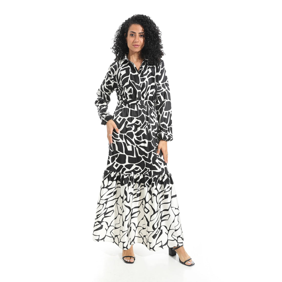 Andora womens Long Sleeves Self Patteren Maxi Dress
