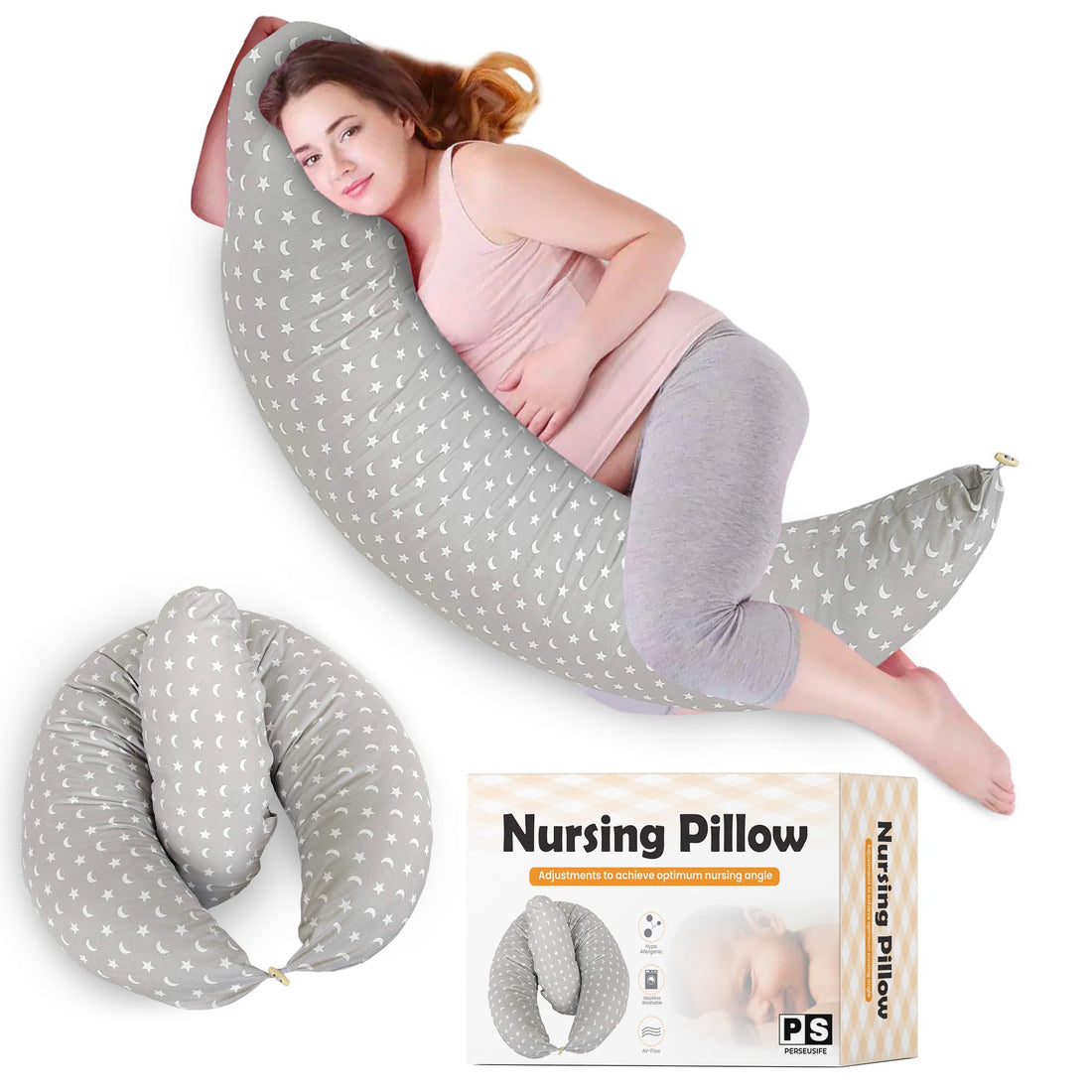 XXL Nursing Pillow for Baby and Pregnant - Pregnancy Pillow for Sleeping - Anti-roll Pregnancy Pillow Easy Wash for Pregnancy and Postpartum