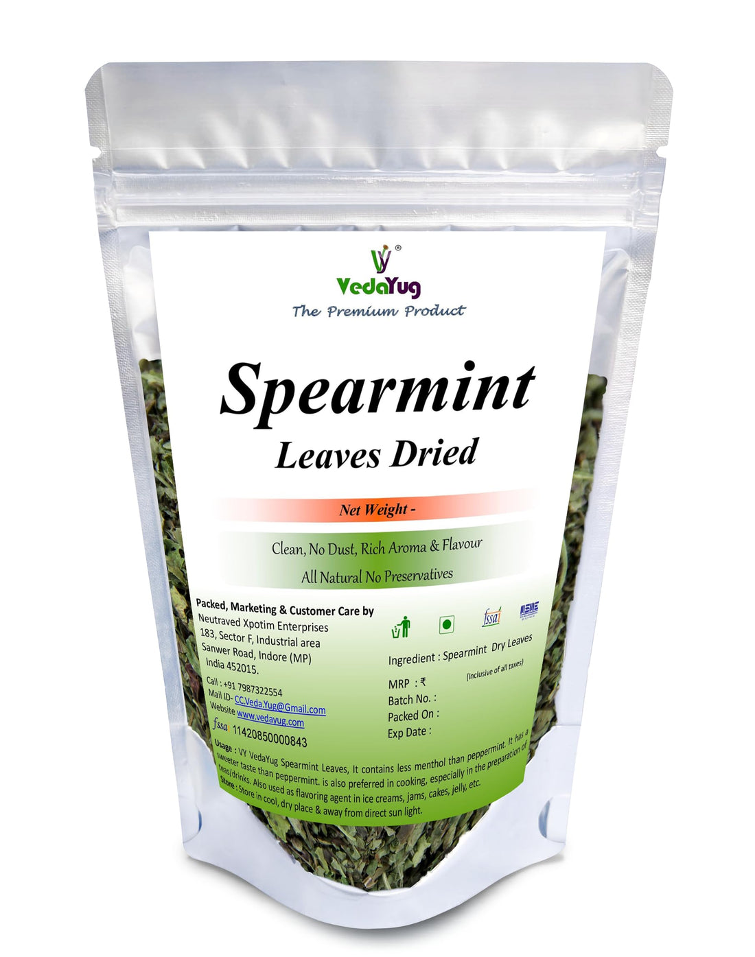 VY VedaYug Spearmint Leaves Tea (30g Trial Pack) | Spearmint Teas for PCOS Lifestyle & Hormonal Acne | Pure Dried Leaves for Skin Glow & Stress Relief | Caffeine Free Herbal Teas | Mentha Spicata