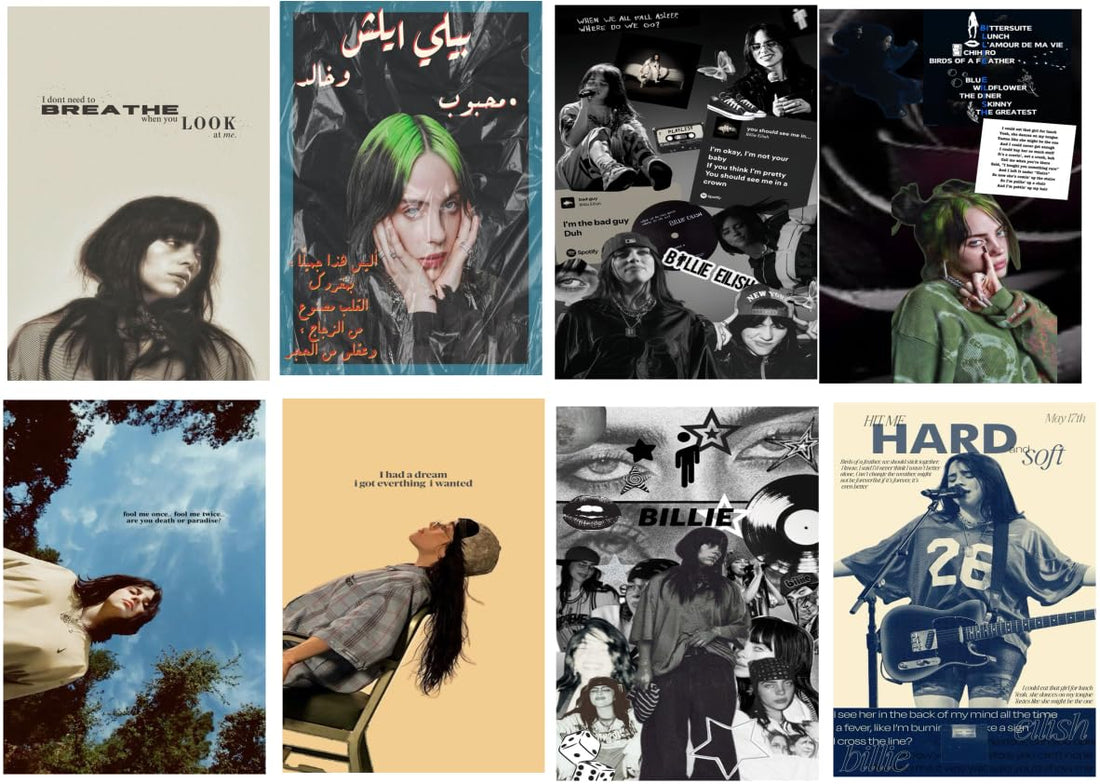 8 Pieces Poster Wall Art Posters for Room Decor Print High Style Billie Eilish Her Songs (20x30cm No Frame)