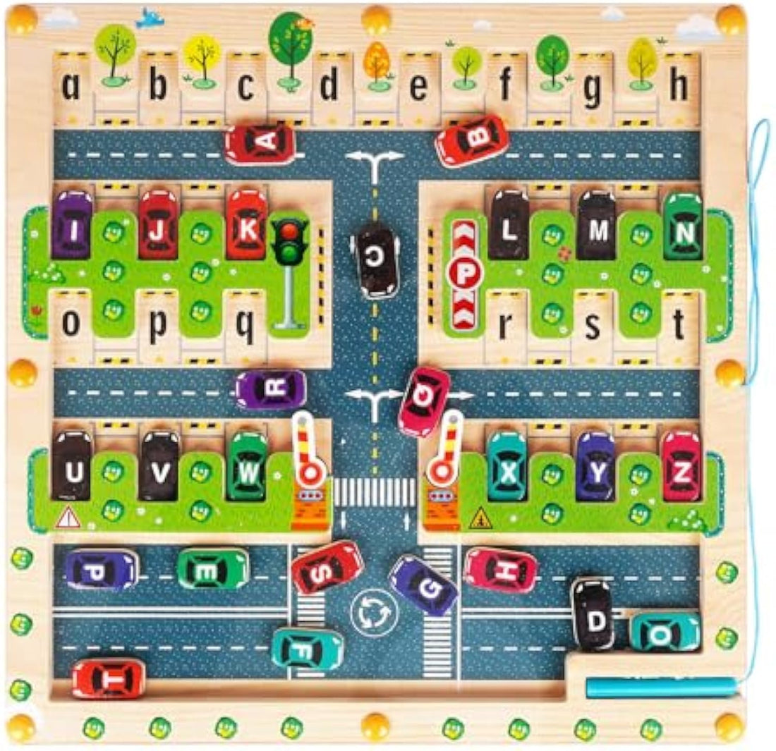 KASTWAVE Magnetic Alphabet Letter Maze Learning Board - Wooden Puzzle Activity, Montessori Fine Motor Skills Development Tool, Educational Resource for Preschool Learning, Ideal for Boys and Girls
