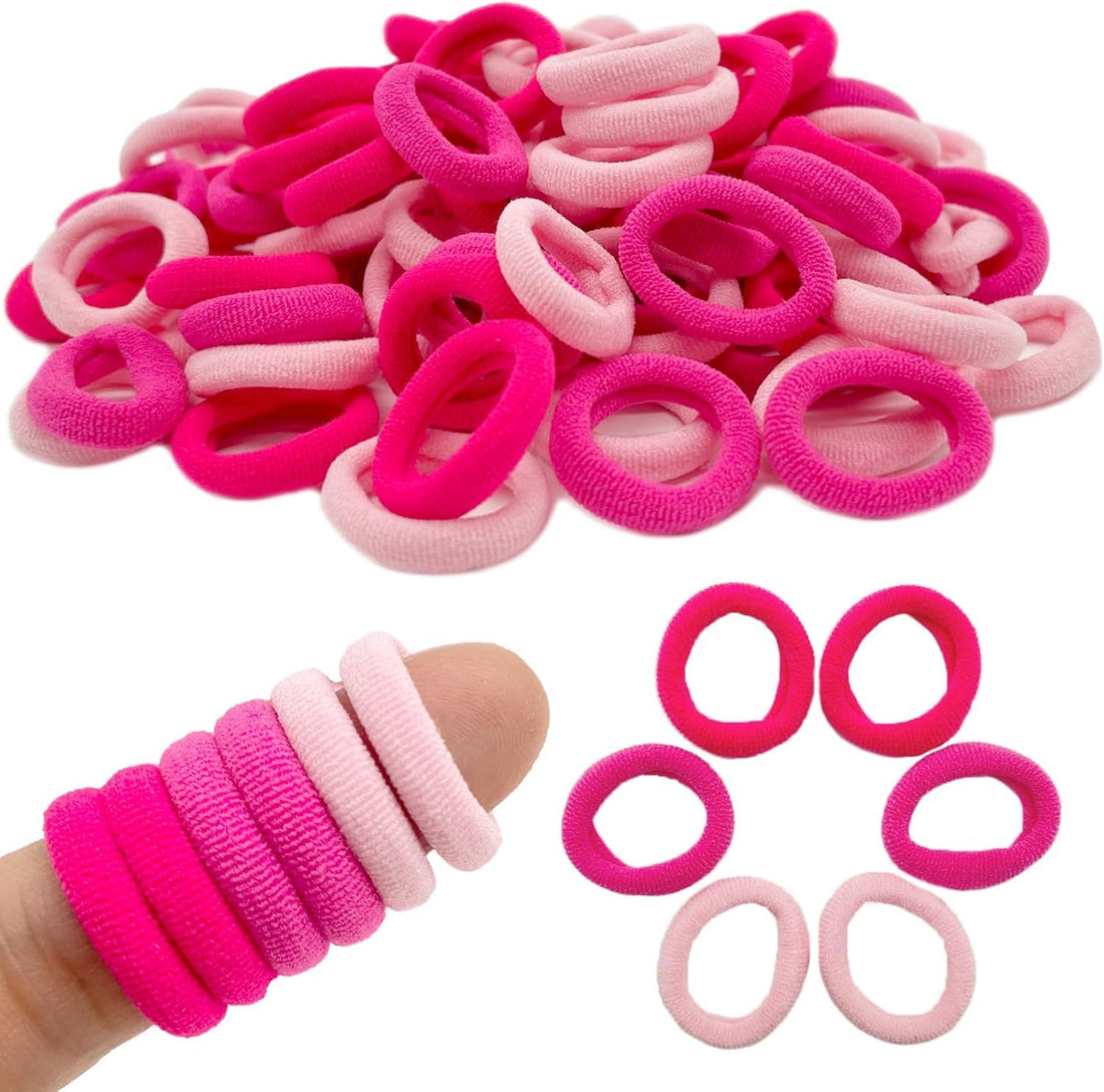 Baby Hair Ties, Elastic Hair Bands Small Hair Ties for Girls Rubber Bands Elastic Ponytail Holders. (Mix Pink)