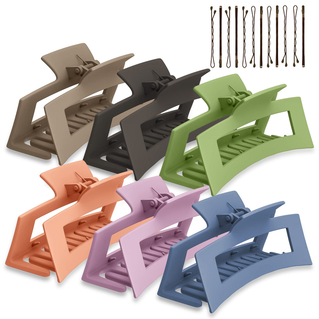 Candid Clips 6 Pieces Rectangle Matte Hair Claw Clips - 4.3 Inch Women's Accessories Banana Barrettes - Claw Clips For Thick Hair - Accessories for Women and Girls with Long, Curly or Thick Hair