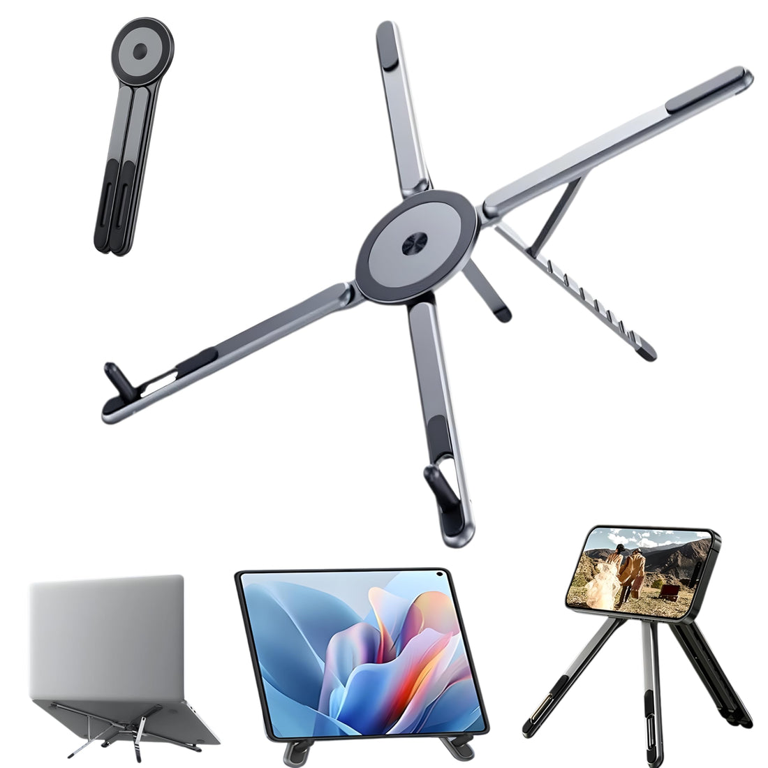 Magnetic Laptop & Mobile Stand – Foldable Adjustable Aluminium Alloy Desk Holder with Strong Suction Grip | Portable Multi-Angle Phone, Tablet & Laptop Stand