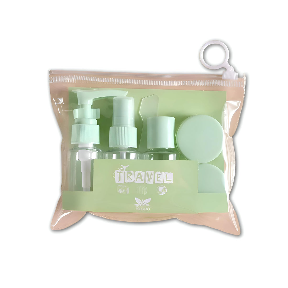 Cosmetic Organizer - Compact 5-Piece Travel Set Featuring Refillable Bottles, Small Cream Containers, and Spray Pumps with a Versatile Multi-Color Storage Bag (color-green)