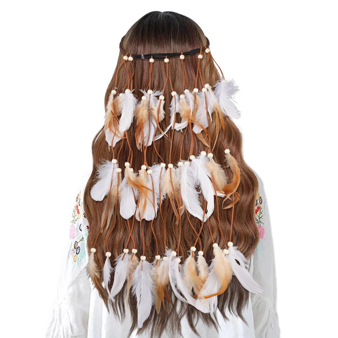 Bohemian Feather Headdress Headband, Indian Feathers Headdress Hair Women, Adjustable Size, Hippie Tribal Festival Party Headwear, Headband for Women, Girls