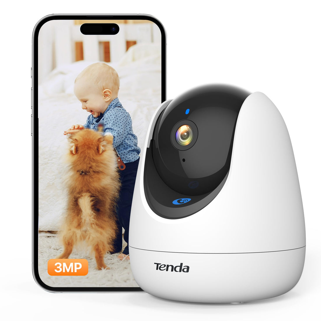 Tenda CP3 1080P Indoor Wireless Pan Tilt Cameras for Home Security, Baby Monitor, Pet Camera with Phone APP, 2-Way Audio, Night Vision, Auto Tracking, Siren, AI Human & Motion Detection