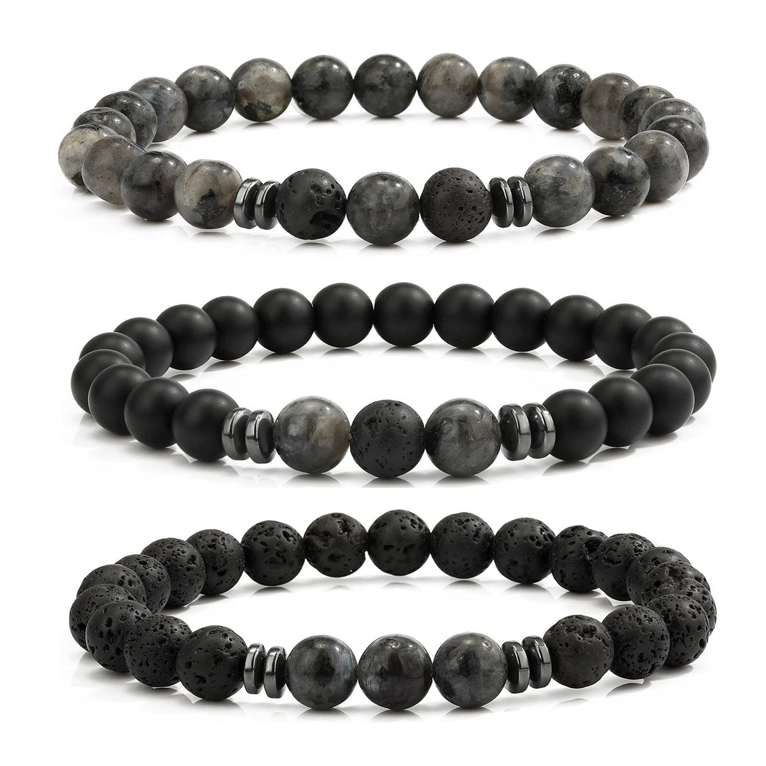 Hot And Bold Unisex Adult Natural & Original Reiki Feng Shui Triple Protection Gem Stone Crystal Beads Combo Multi Layered Bracelets, One Size, Gemstone, Labdorite