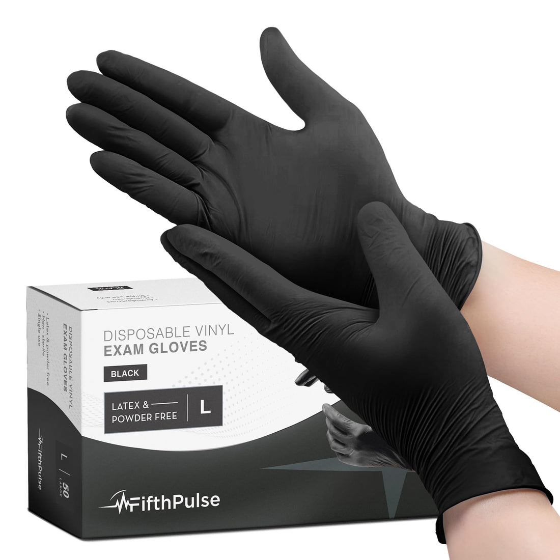Black Vinyl Disposable Gloves Large 50 Pack - Latex Free, Powder Free Medical Exam Gloves - Surgical, Home, Cleaning, and Food Gloves - 3 Mil Thickness