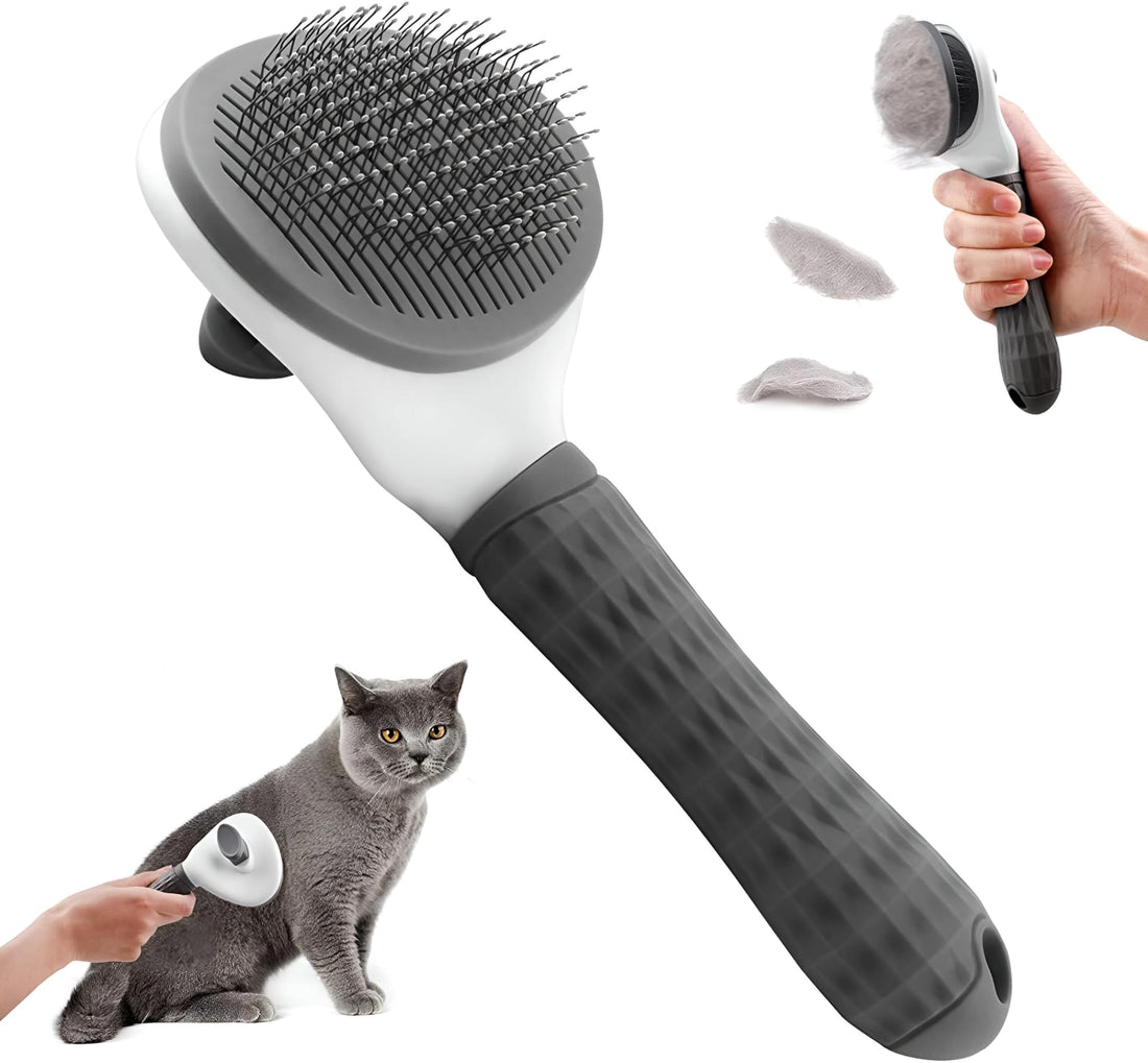 Al-Israa Pet Detangling Brush for Cats and Dogs, Self Cleaning for Short and Long Hair, Suitable for Collecting Excess Hair and Gentle Massage, Get It Now from Al-Israa (Grey)