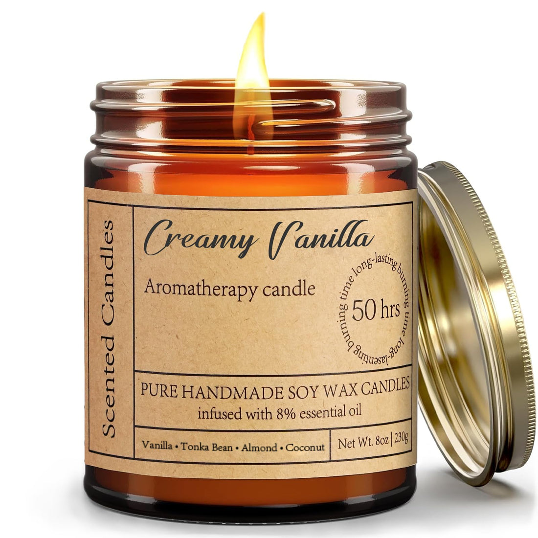 Creamy Vanilla Candle for Home Scented - 8oz Relax Aromatherapy Candle, Perfect Relaxation Gift for Women, Ideal for Creating a Soothing and Relaxing Ambiance for Spa, Bath, Yoga, Meditation, Healing