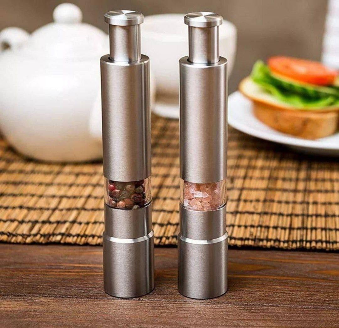 Handy Manual Pepper Grinder with Stylish Design and High Quality 304 Stainless Steel and Strong Weapon Makes It an Excellent Alternative to Electric Grinder (2 Pieces)