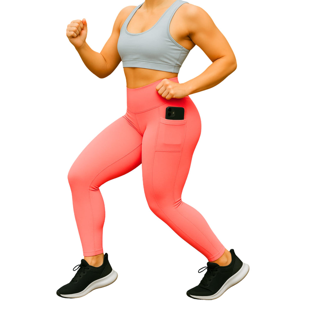 High Waist Athletic Leggings for Women, Microfibre Polyester Sports Pants with Phone Pocket