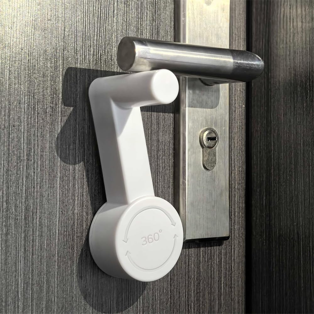 Door Handle Lock, Azonee 2 Pieces Security Door Lock Without Drilling, Childproof & Pet Proof, Easy Install, White Bedroom Door Lock, Door Jammer for Safety