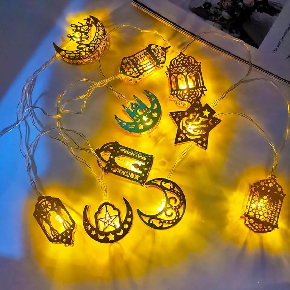 1.5 m 10 LED Ramadan Fairy Lights, 2 Modes Fairy Lights, Battery, Warm White, Muslim Ramadan Light, Eid Decorative Fairy Light, Star Moon Fairy Lights for Indoor, Home, Garden, Birthday