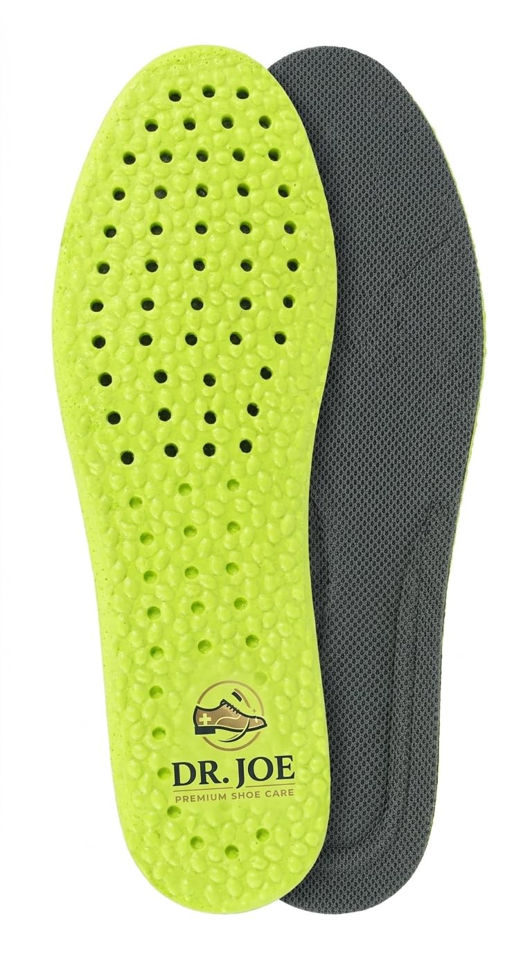 Luxury orthopedic insole sizes 41-45 with strong arch support and shock absorbing heel pads for effective flat foot pain relief and excellent daily comfort for use by men and women (Green 1, Men)