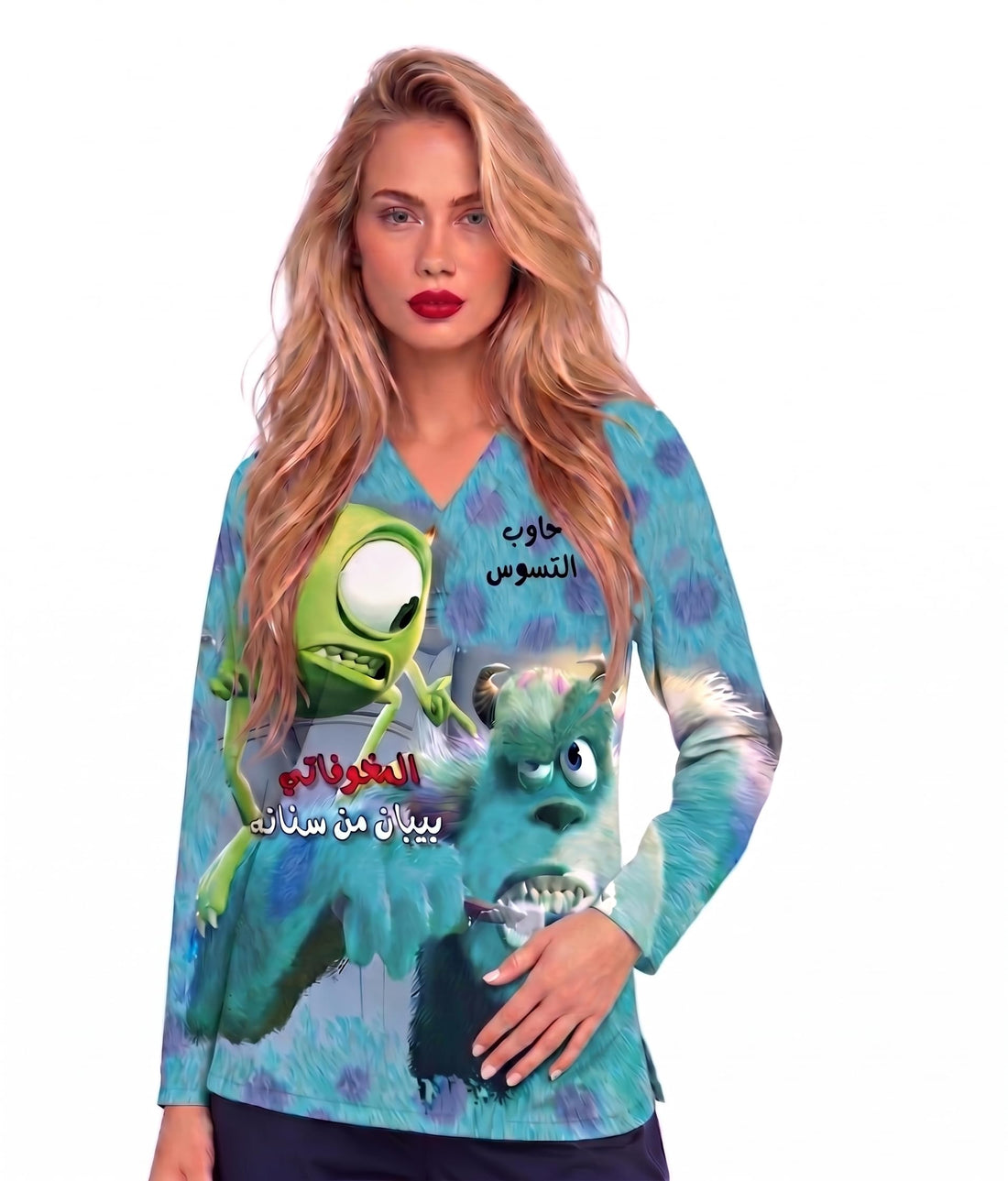 MONSTERAS SHALABY Medical Scrub printed Hospital unisex-dental - Surgical scrubTop only -lONG SLEEVE - Doctor Scrub -Medical Uniform طويل توب فقط كم -VET شركه المرعبين المحدوده شلبي