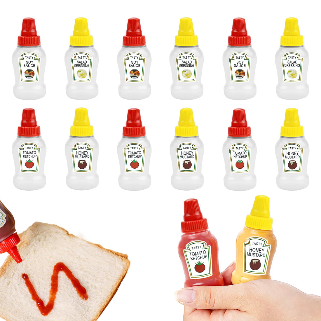 12 Pcs Mini Ketchup Bottles for Bento Box Accessories 25ml Condiment Squeeze Bottles Plastic Sauce Container for Sauce Condiment Honey Mustard Portable Lunch Box Dressing Dispensers