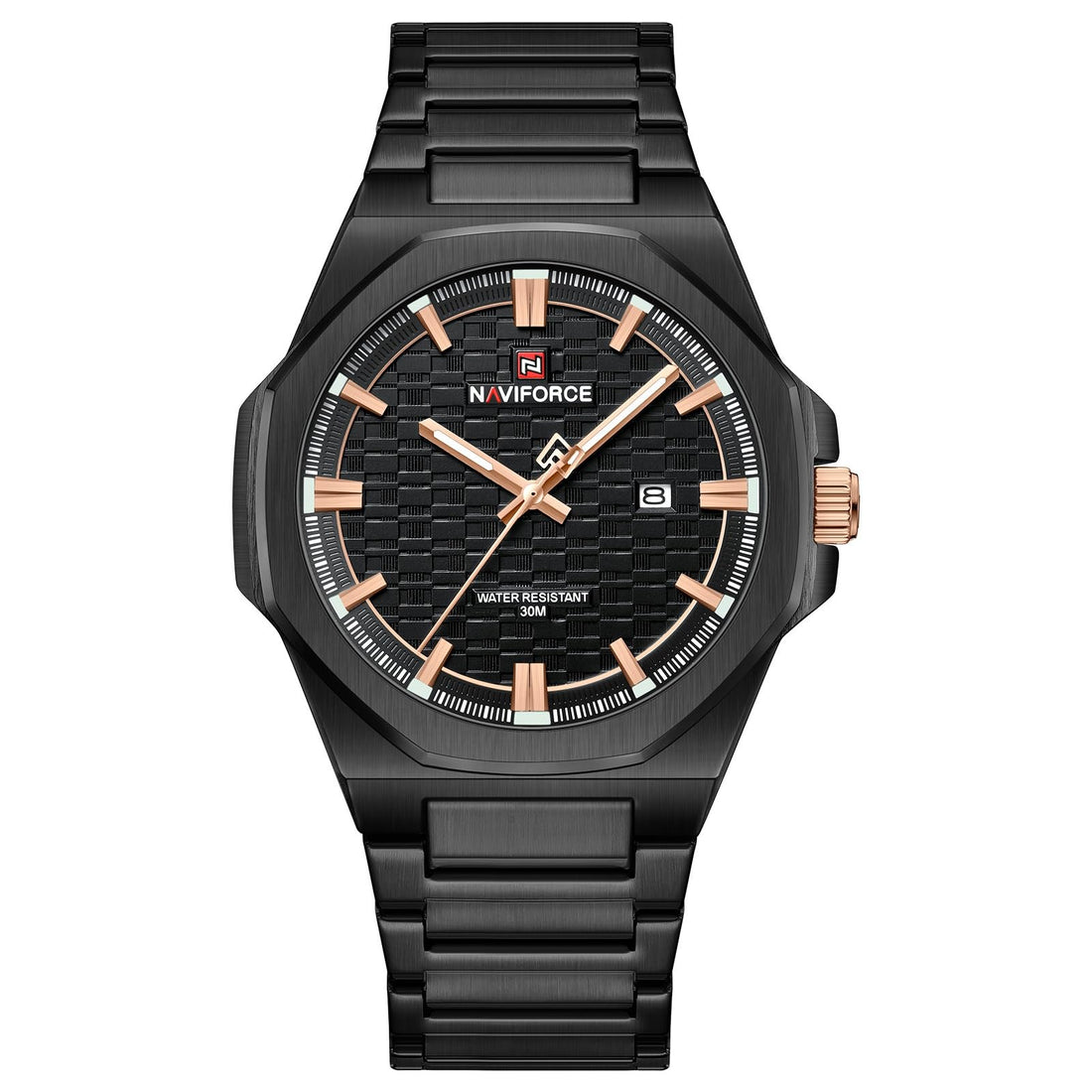 Naviforce 9245 – Elegant Men's Watch with Black/Rose Gold/Black