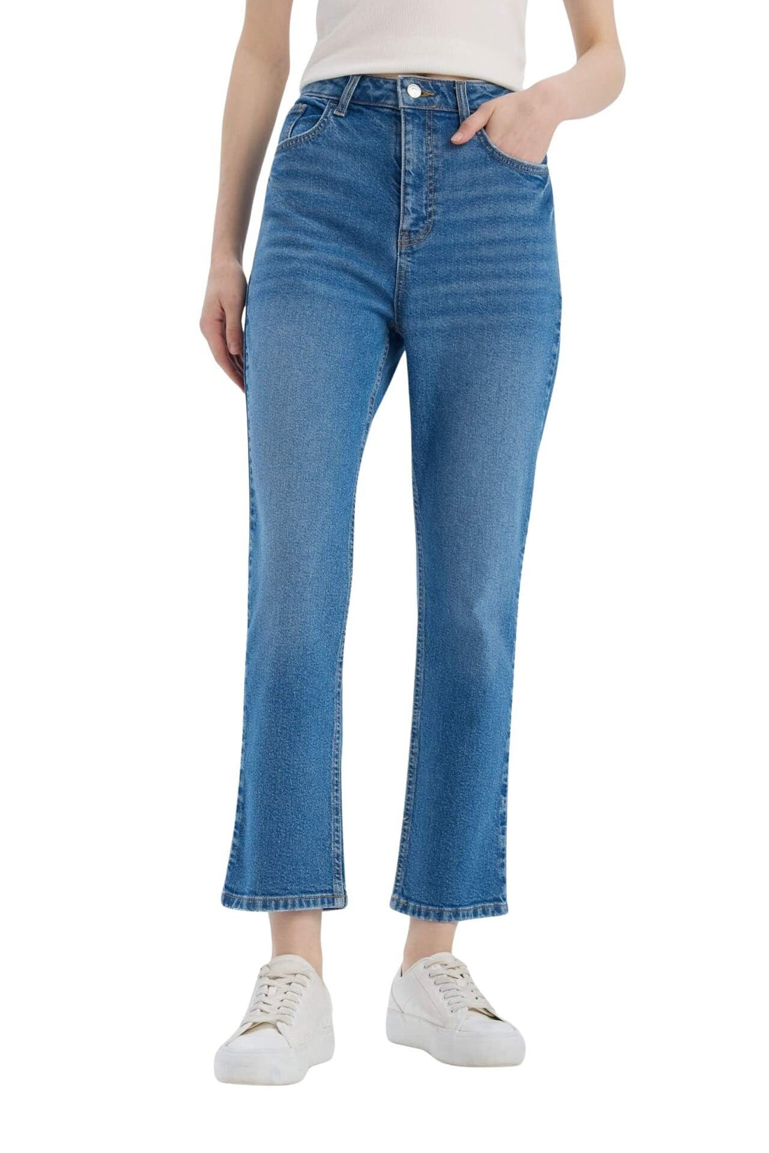 DeFacto Woman Vintage Straight Special Collection Denim Trousers D7980AX,Mid Blue 38