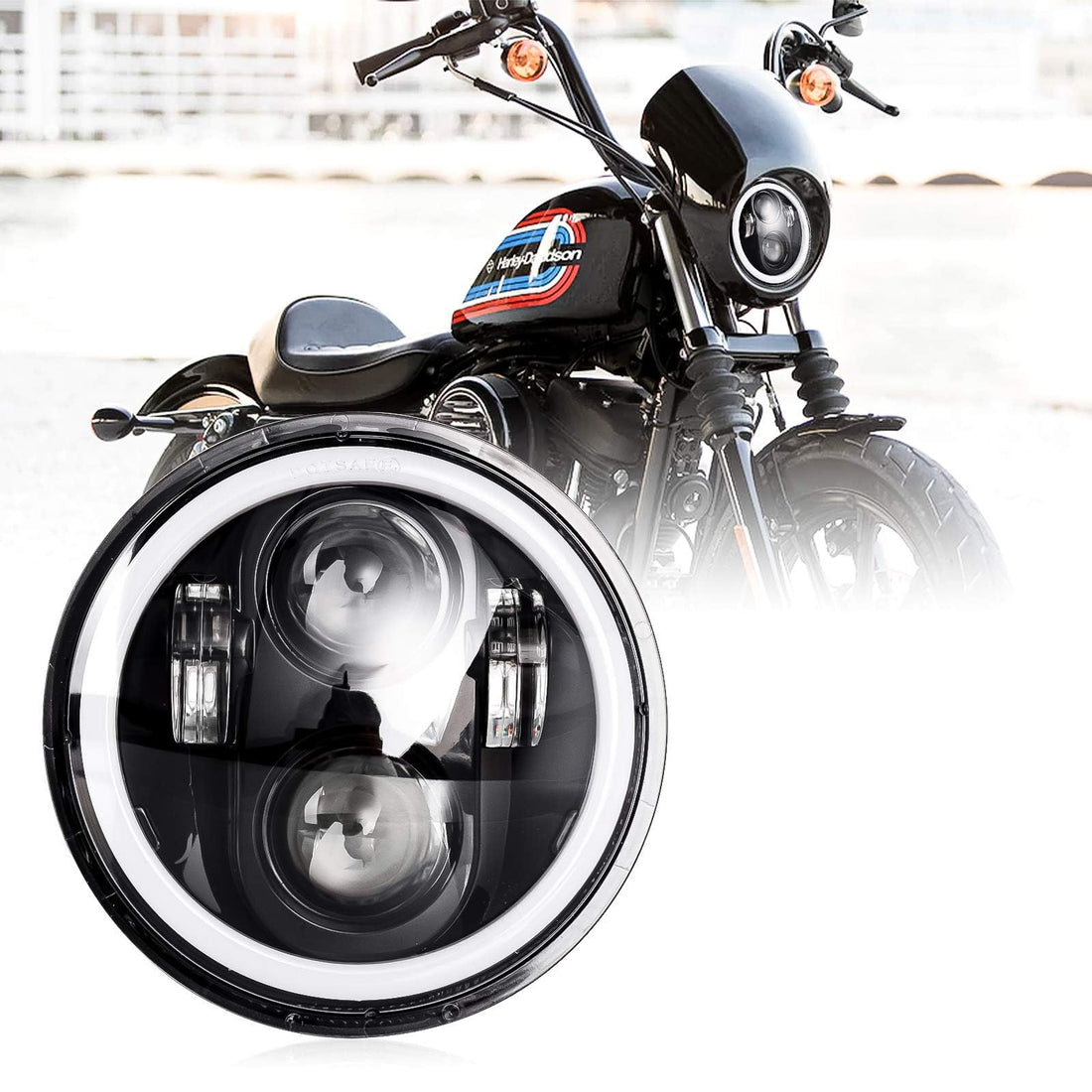 5-3/4 5.75 Inch Motorcycle Headlight Round with Halo Angel Eyes Turn Signal High/Low Beam Replacement for Davidson Iron 883 Dyna Sportster Softail Street Bob Super Wide Glide Low Rider Night