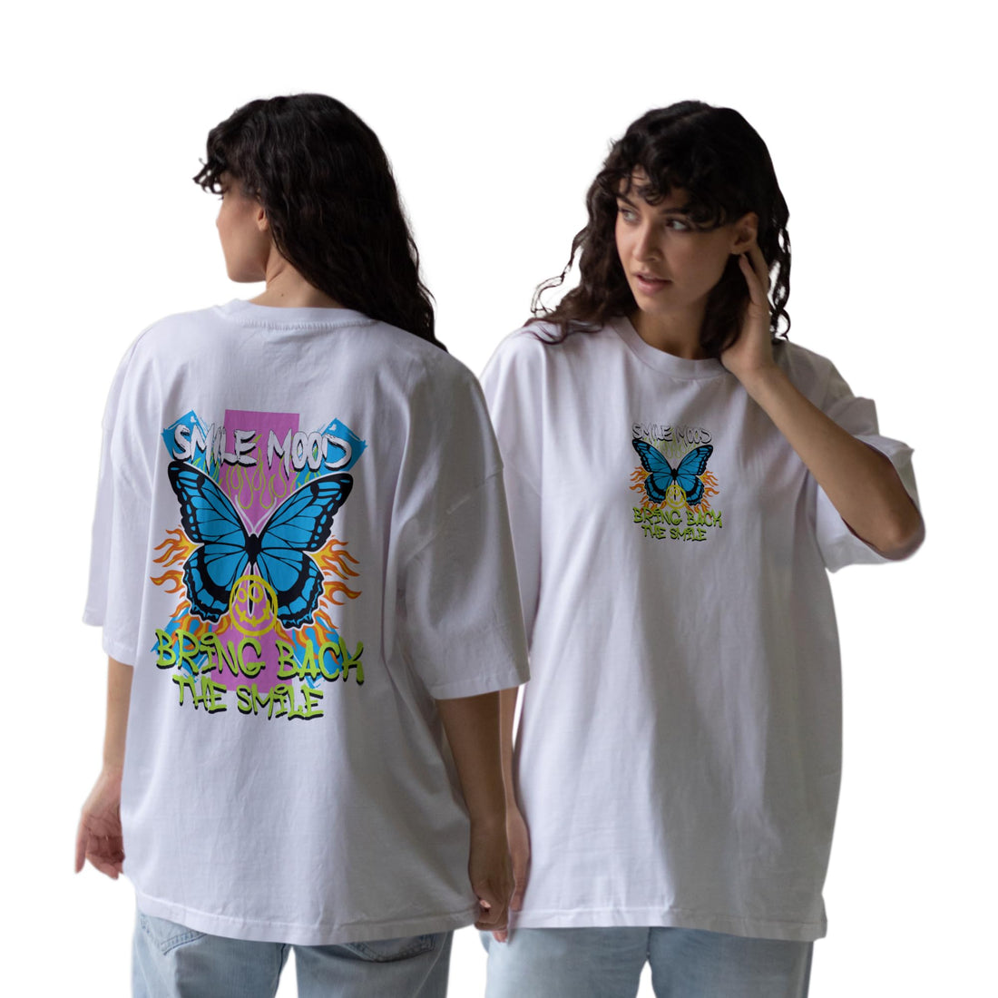 Oversized Women's T-Shirt with Butterfly Print, 100% Cotton