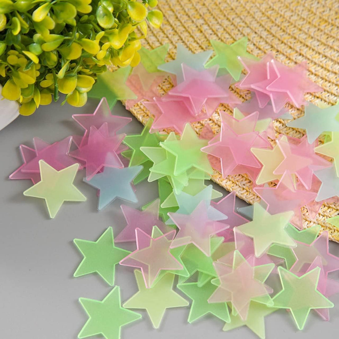 Luminous 3D Glow in The Dark - Glow Stars Stickers for Ceiling, Adhesive 50 pcs 3D Glowing Stars for Starry Sky,Wall Decals for Home