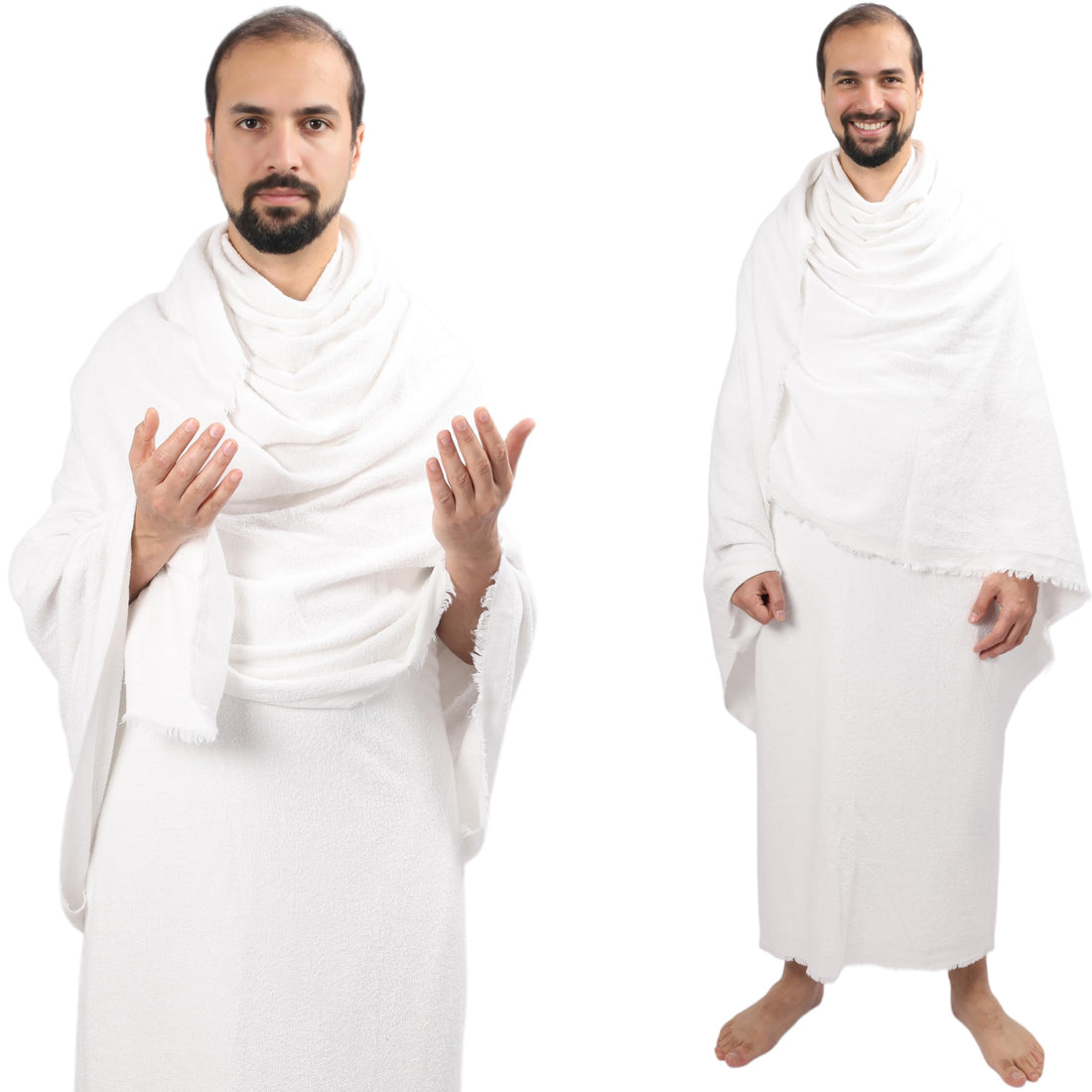 Kit Ihram Hajj and Omra Adult 1350grame Fanny Pack and Belt Set of 2 Thick White Towels 110 x 220 cm 100% Natural Cotton from Turkey Hygienic Comfortable and Absorbent