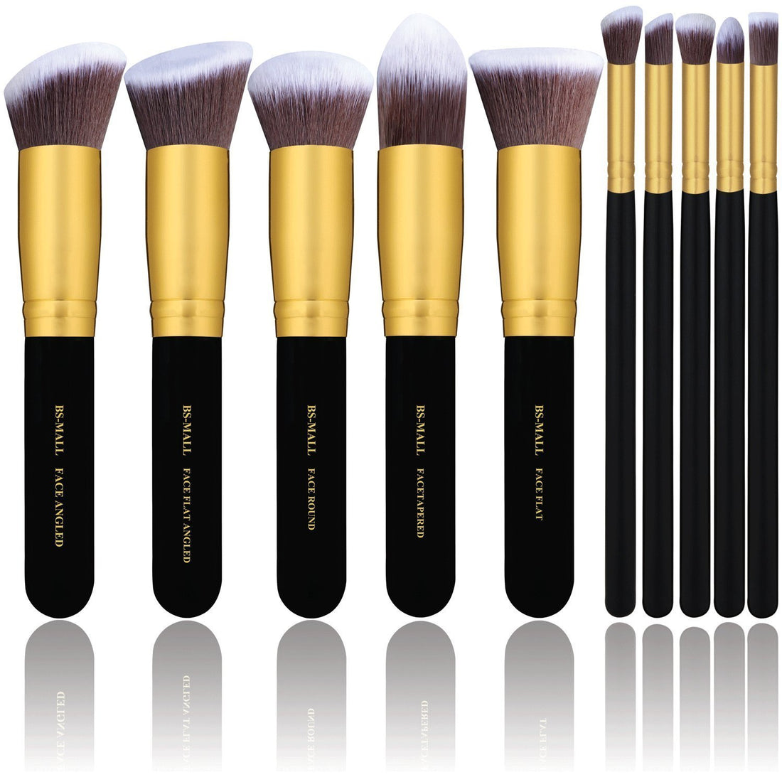 BS-MALL(TM) Premium Synthetic Kabuki Makeup Brush Set Cosmetics Foundation Blending Blush Eyeliner Face Powder Brush Makeup Brush Kit (10pcs, Golden Black)