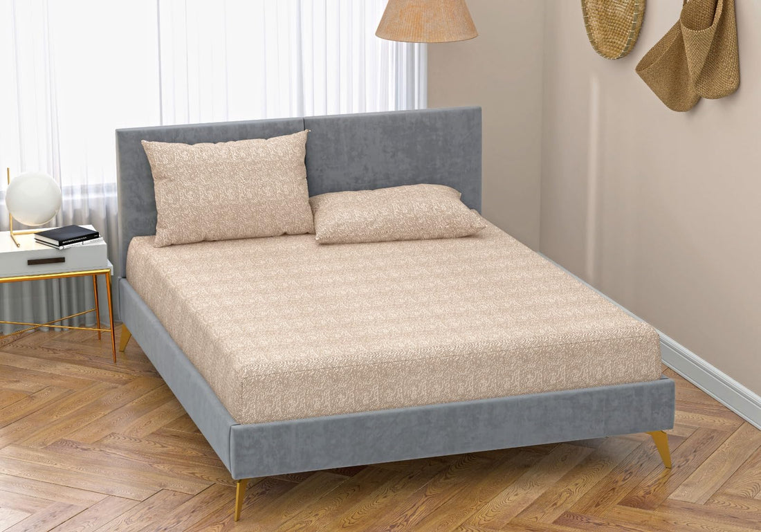 QBED Fitted Sheet Set for Hotels, Homes, Touristic Villages 3 Pieces (Beige Hashir, 180 * 200 * 30 cm)