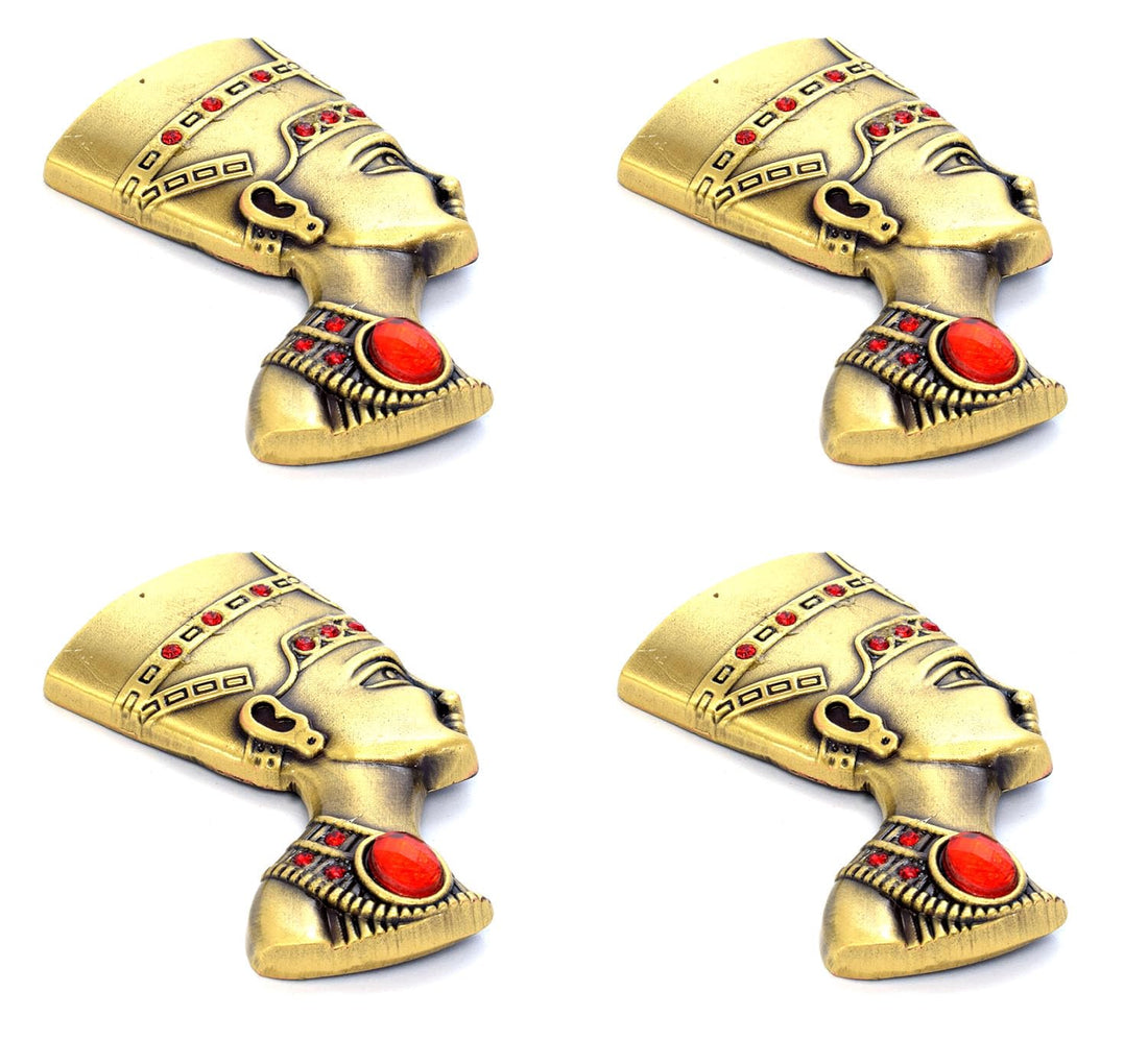 4 pieces of Immatgar Pharaonic Fridge Magnet - Egyptian Souvenir Ancient Egypt Décor Ornament - from Metal (Nefertiti - Burnt Yellow)