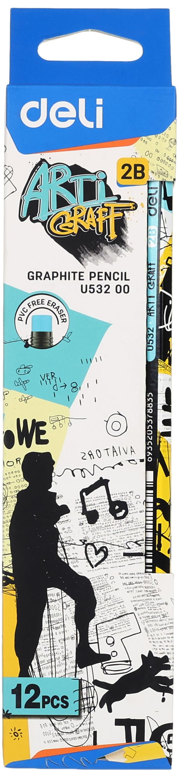 Deli u53200 2b pencil with eraser - 12 pieces