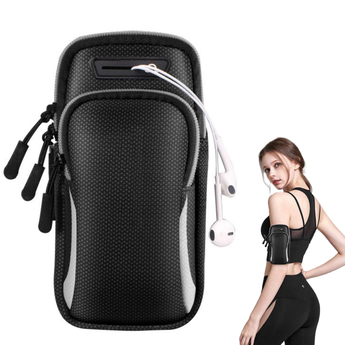 Sweat-resistant Running Arm Band with Mobile Phone Pocket Running and Keyring Pocket for Carrying Your iPhone Pro Max etc. Perfect Accessory for Gym, Running and Cycling (Grey)