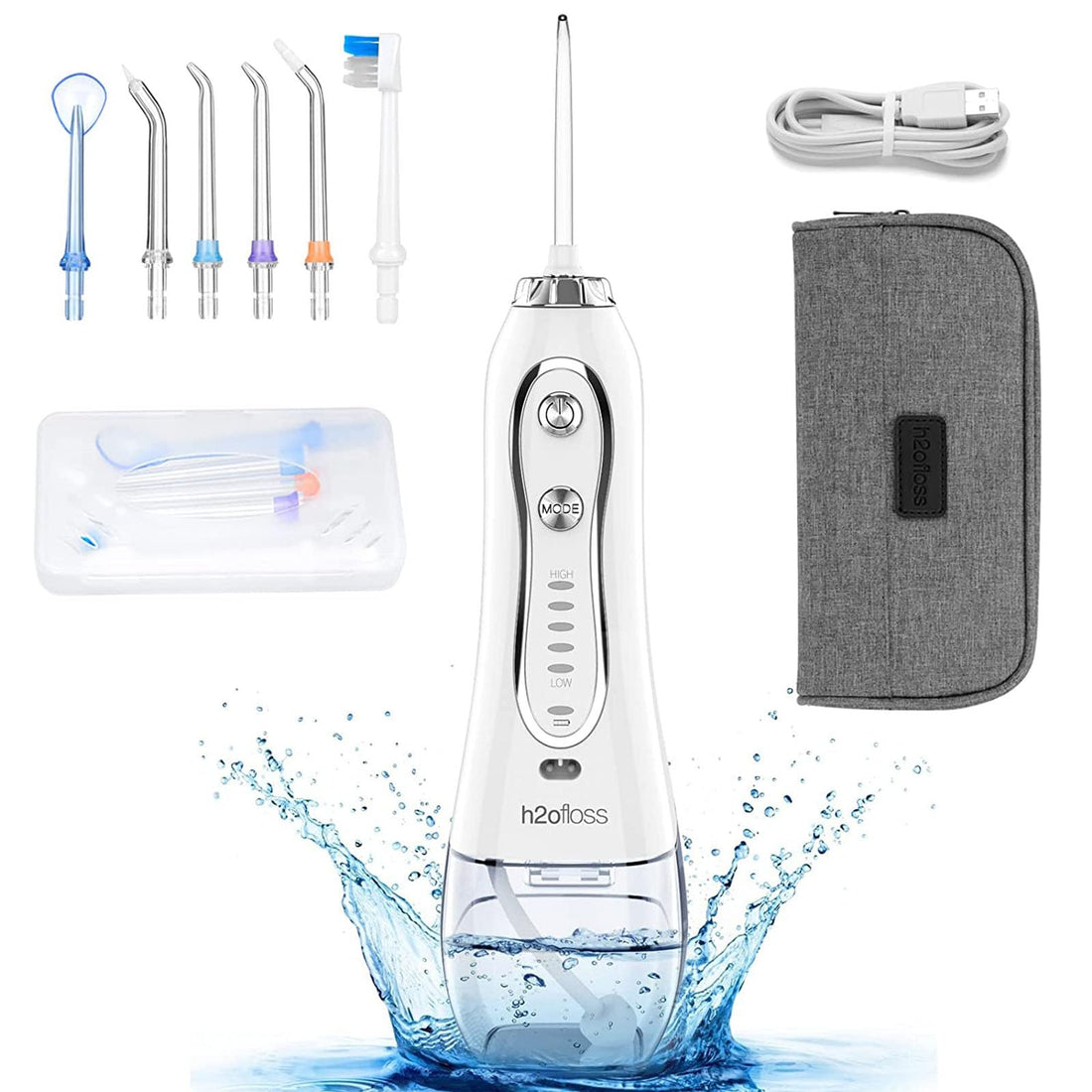 H2ofloss Water Flosser Professional Cordless Dental Oral Irrigator - Portable and Rechargeable IPX7 Waterproof Water Flossing for Teeth Cleaning,300ml Reservoir Home and Travel (HF-6)…