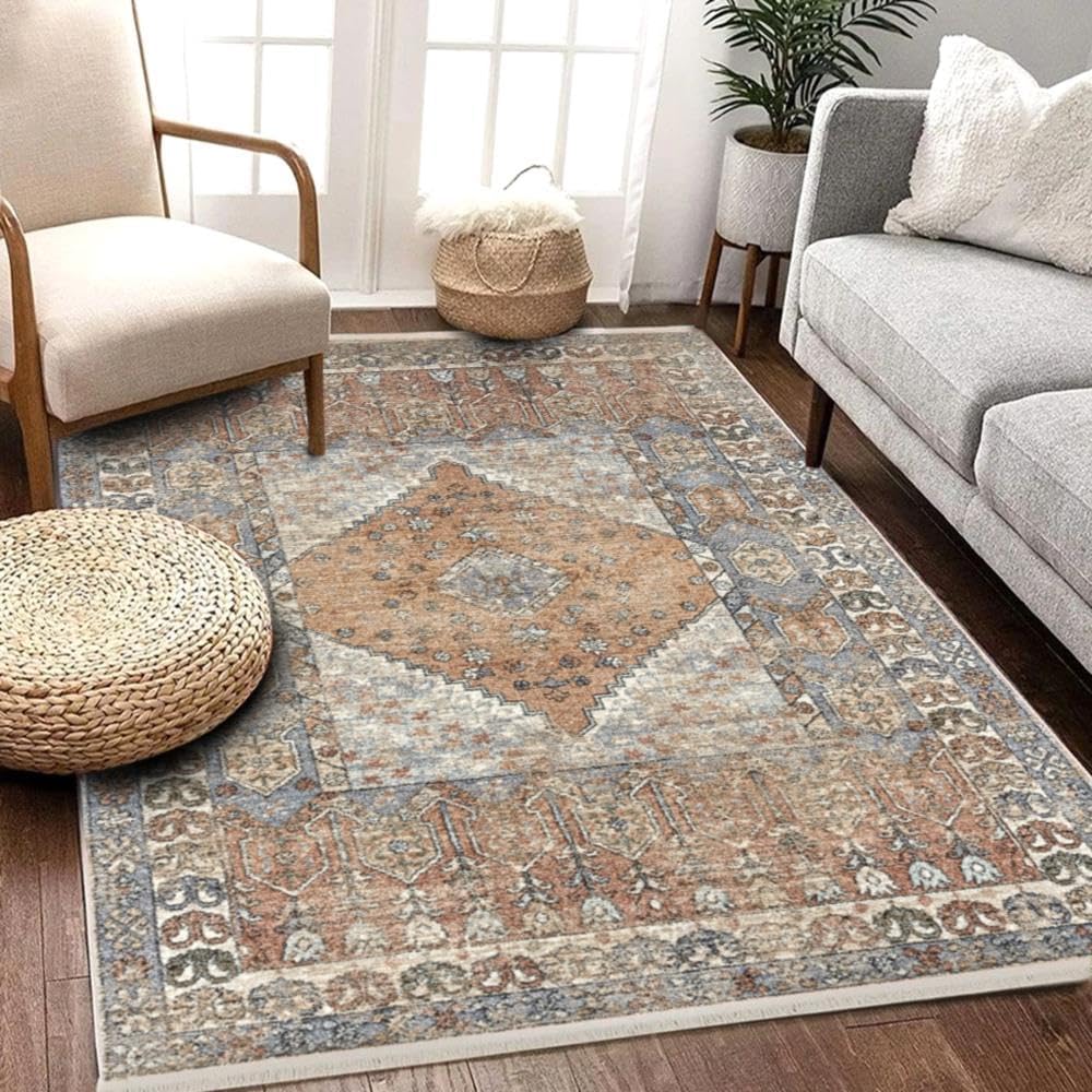 Indoor - Outdoor Area Rug Cover Size 160 * 230cm, Rectangular, 0.35cm Thick Easy to Clean, Non-Slip, Faux Wool Fiber, 3D Design, Ideal for Bedrooms, Living Rooms, Dining Rooms (run7)