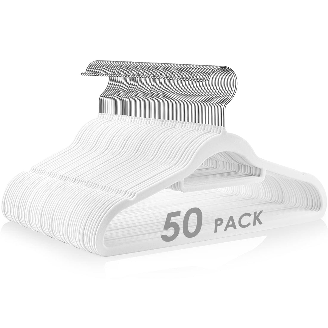 DUDUCOFU Velvet Hangers Non Slip Felt Hangers, 50 Pack White Velvet Clothes Hangers Space Saving Slim with 360 Degree Swivel Hook for Suits Coats, Jackets, Pants, and Dress Clothes