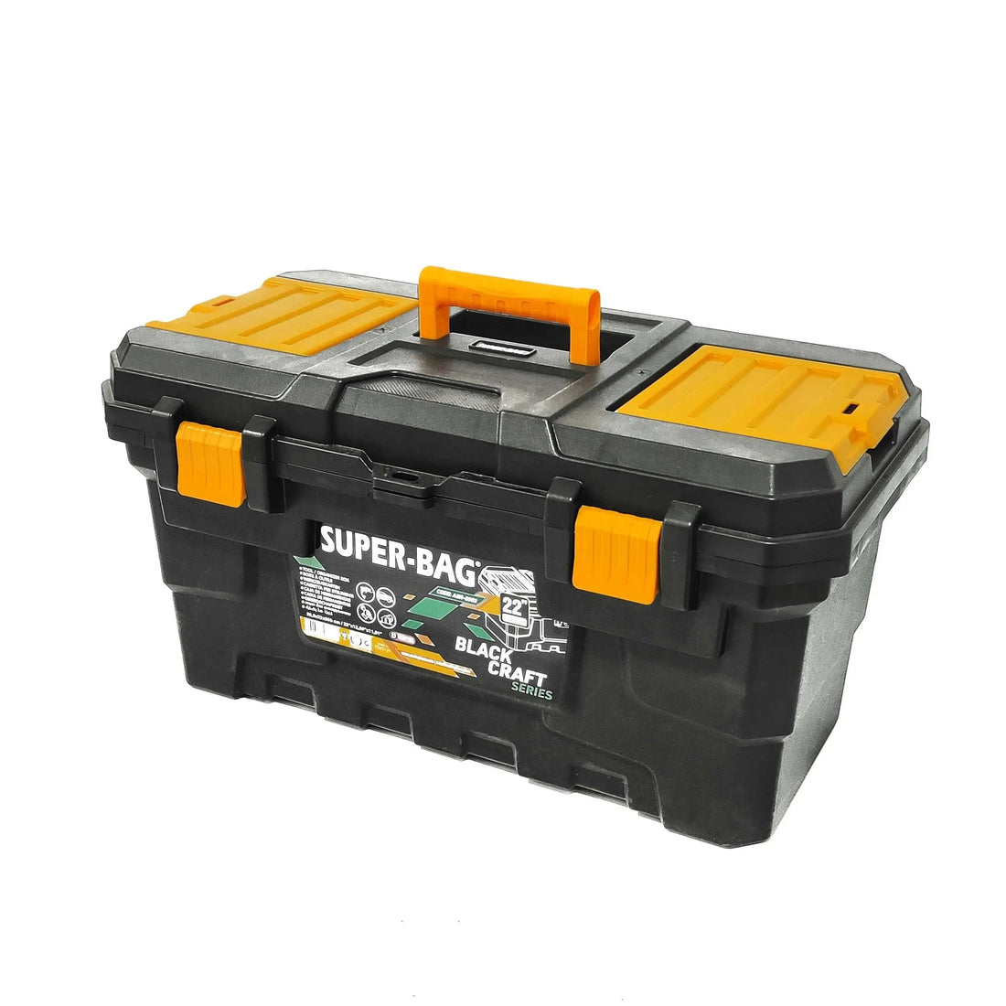 Super-Bag Black Craft Series 22" Craft Tool Box, Plastic with Inner Tray and Locks, Black and Orange, ASR-5063