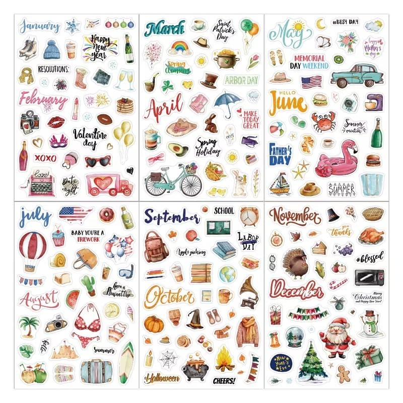 210Pcs - 6Sheets - Cartoon Multi Cartoon Themed Planner Stickers - Holidays Daily Notes Creative Journaling - 210Pcs - 6Sheets - MULTI