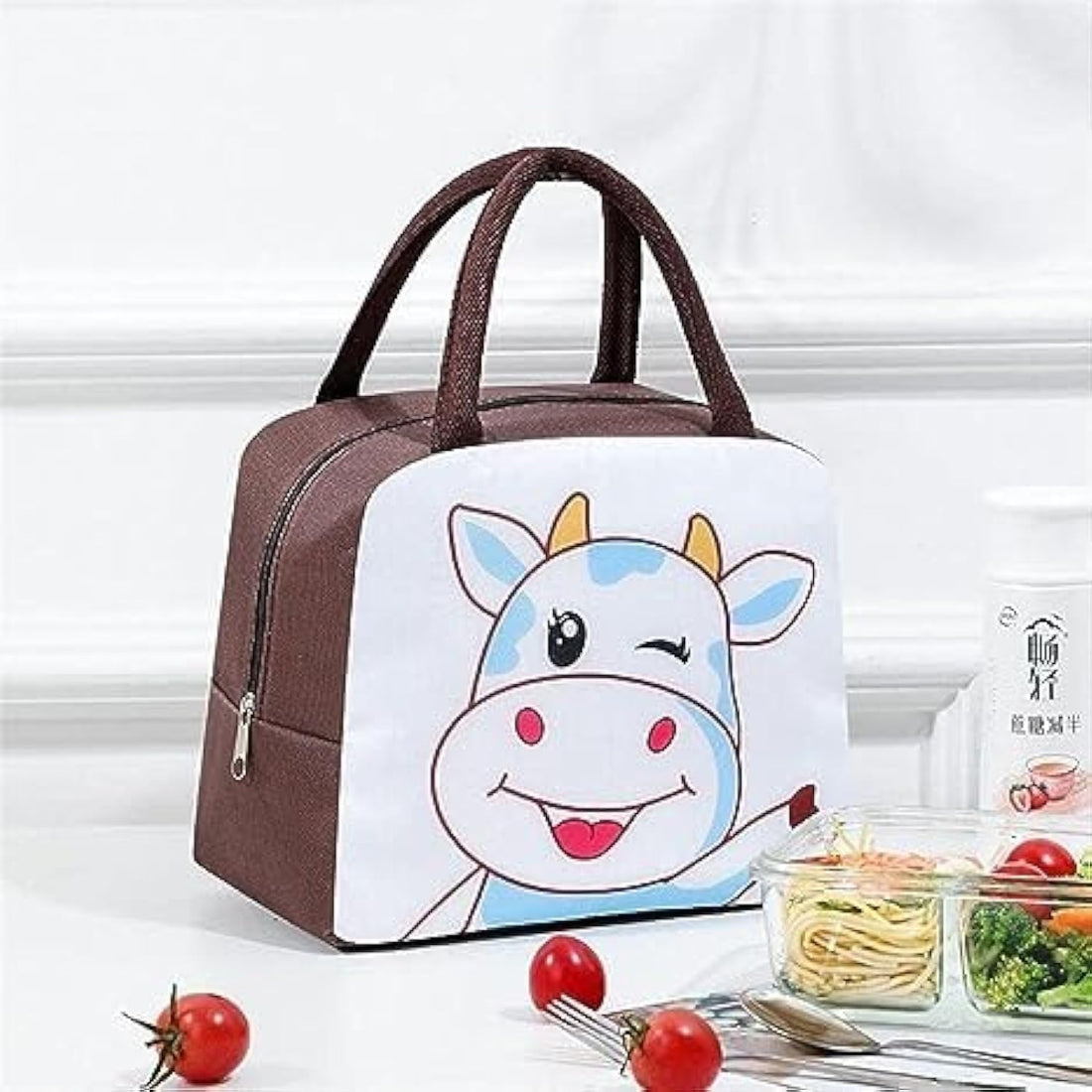 Kids Lunch Bag, Insulated Lunch Bag, Kids Lunch Bag, Portable Bag, Cute Lunch Bag, Waterproof for Kids (Cowh (Brown))