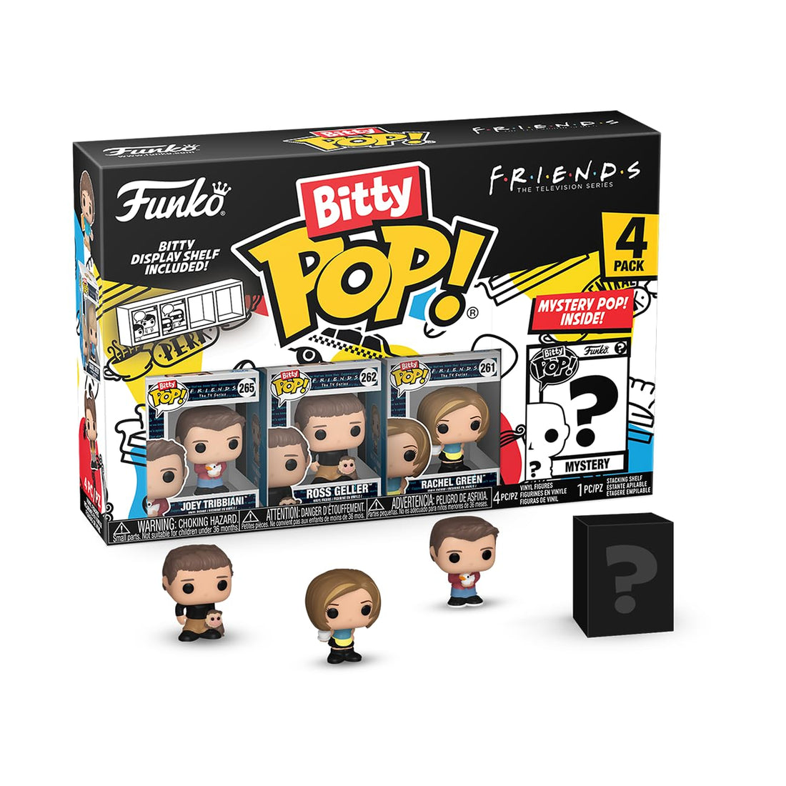 Funko Bitty Pop! Friends Mini Collectible Toys - Joey Tribbiani, Ross Geller, Rachel Green & Mystery Chase Figure (Styles May Vary) 4-Pack
