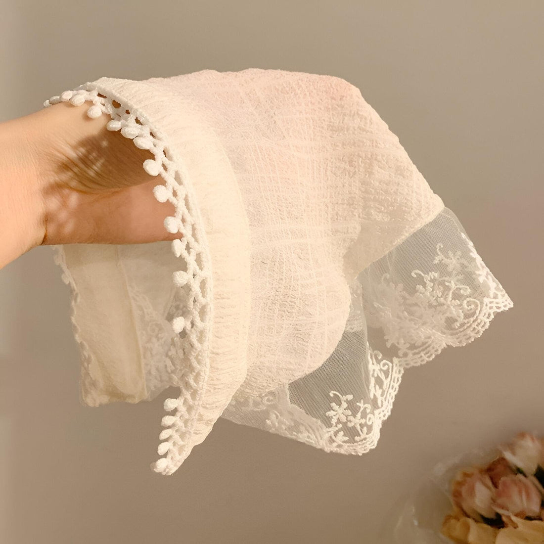 Lace Headwrap - Soft pastoral hair scarf inspired by French countryside fashion, ideal for women and girls seeking a charming delicate accessory for long or medium flowing hair (1PC model 2)