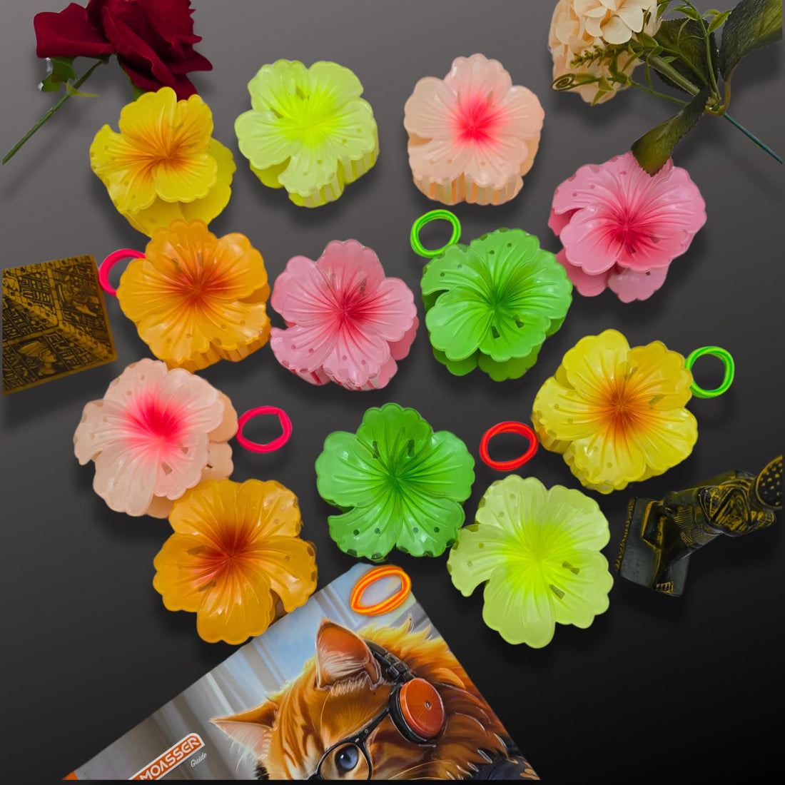 HAIR CLAW CLIP FOR WOMEN, GIRLS, 3 PCS OF HIGH-QUALITY HAIR DECORATION, NON-SLIP STRONG HOLD BIG HAIR CLAMPS FOR THICK HAIR AND THIN HAIR (ZOH1-GREEN,YELLOW,ORANGE)