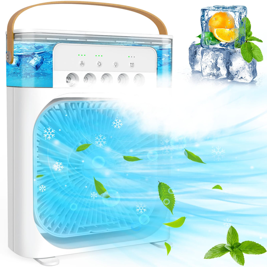 Mini Air Conditioning Portable Air Cooler Mobile Air Conditioner with 3 Speeds, 1/2/3H Timer, 360° Rotation, Small Personal Air Conditioning Fan, USB Desktop Cooling Fan for Office, Home, White