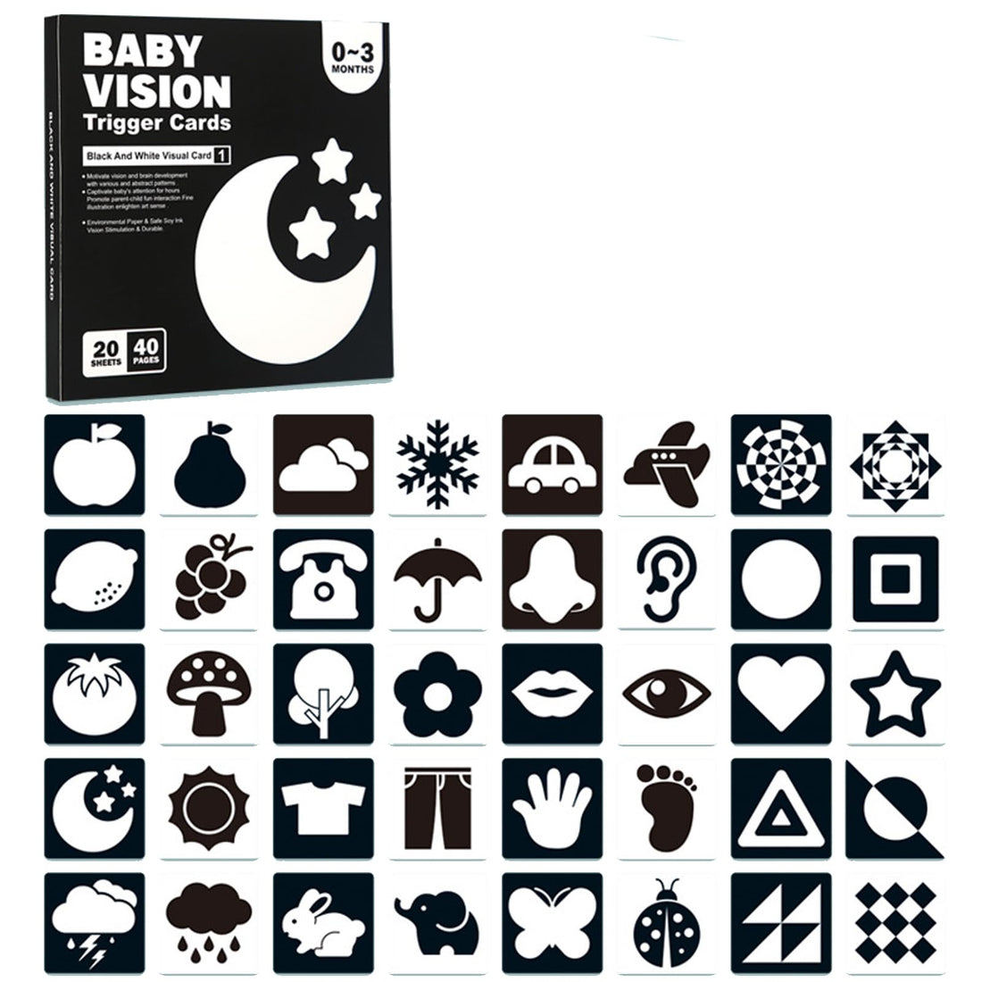 FralnFit Black and White Sensory Toys, High Contrast Baby Cards, Sensory Cards for Babies 0-3 Months, Visual Stimulation Early Education, Infant Newborn Essentials Gifts