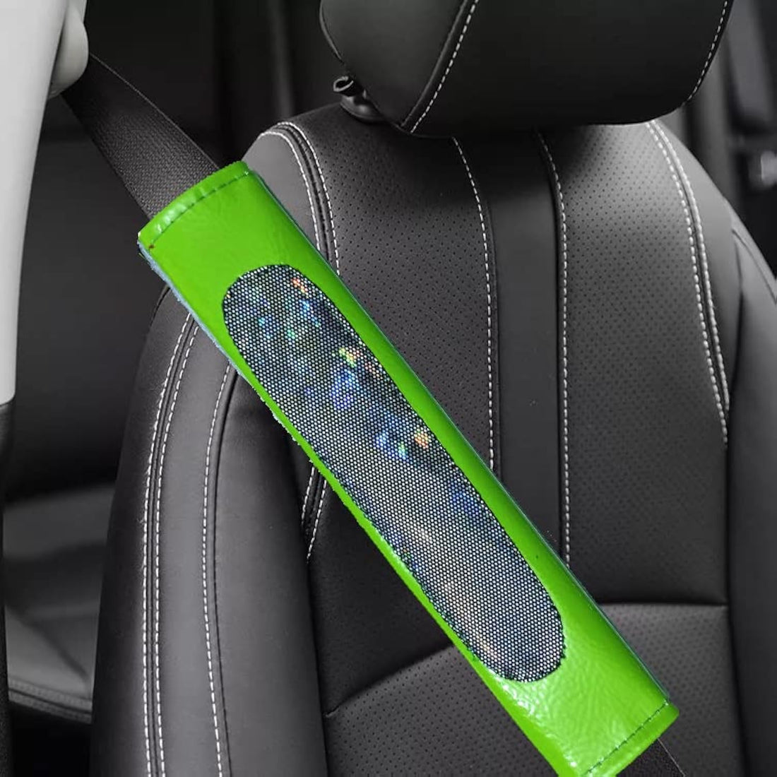KaberEgypt 2 Piece Car Seat Belt Cover Case Padded Leather Cover Case for All Cars - Green